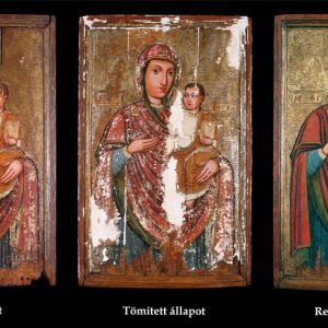 Ismeretlen ikonfestő: Útmutató Istenszülő Kántorjánosiból (18. század első fele) restaurálás előtt és után